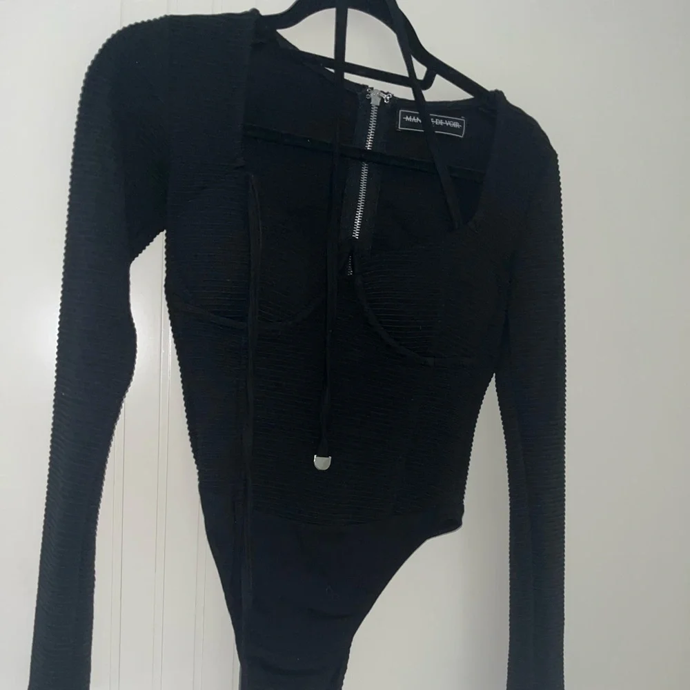 Maniere de voir black ribbed long sleeve bodysuit - Picture 2 of 2